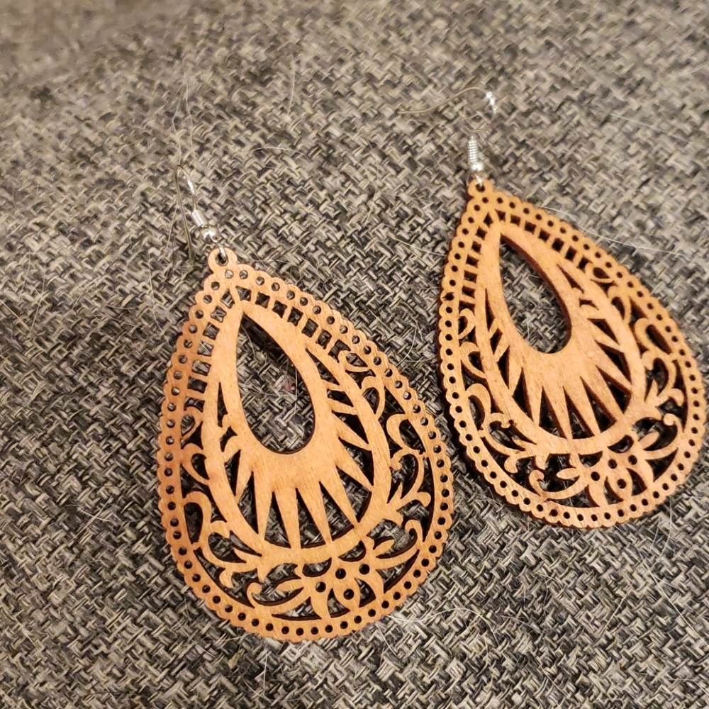 Wood carved earring